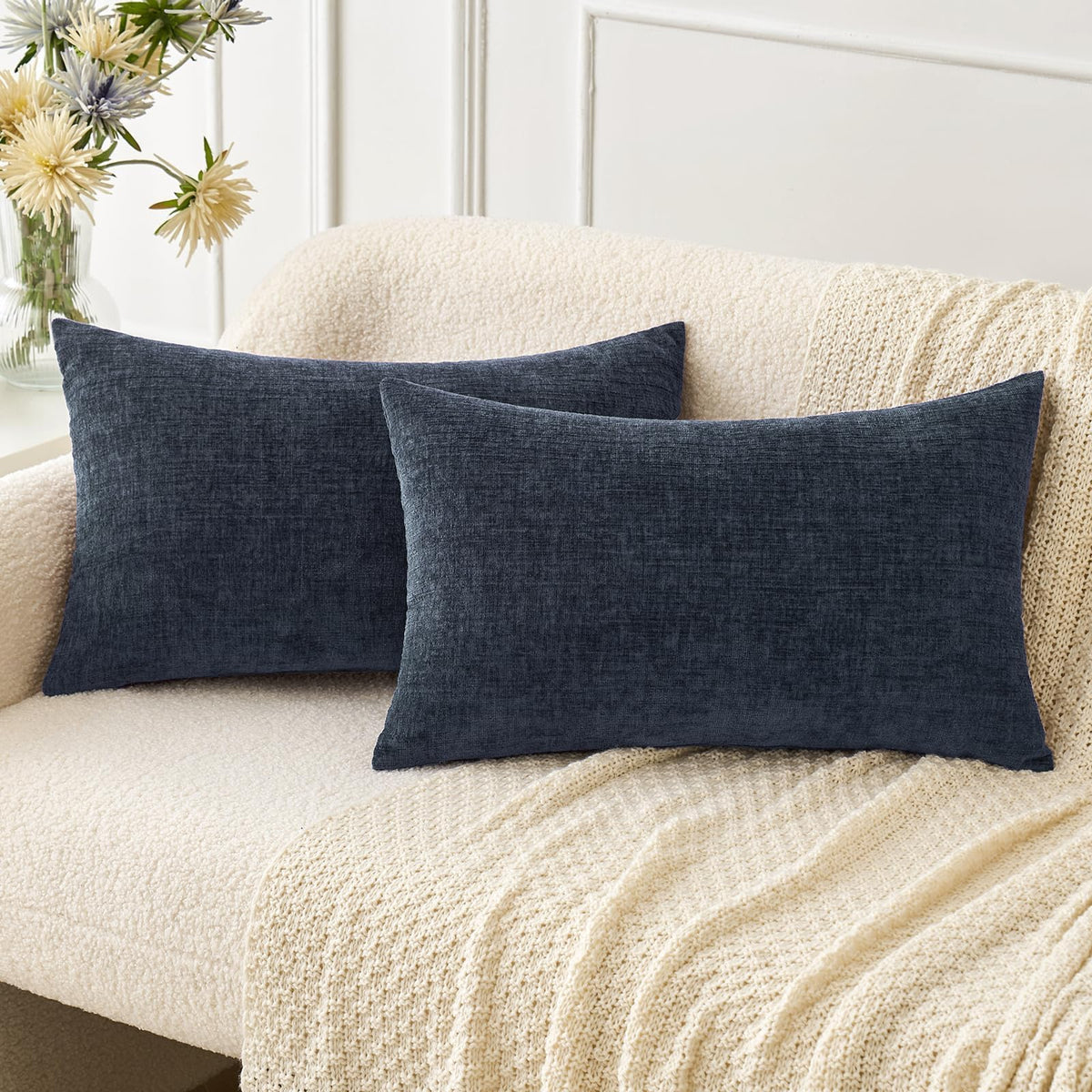 MIULEE Soft Chenille Throw Pillow Covers Sage Green 18x18 Inch Pack of 2