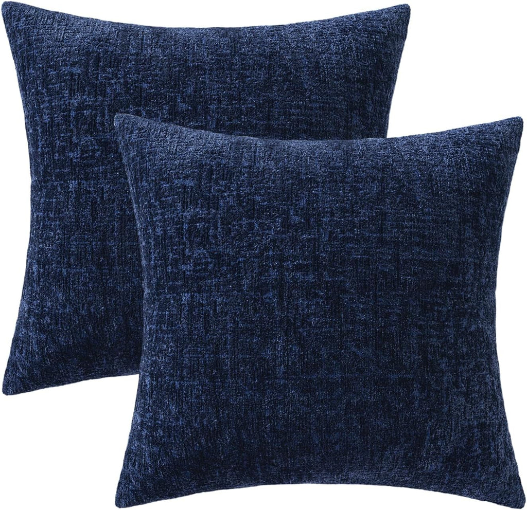 MIULEE Couch Pillow Covers Textured Chenille Home Decor 18x18 Navy Blue