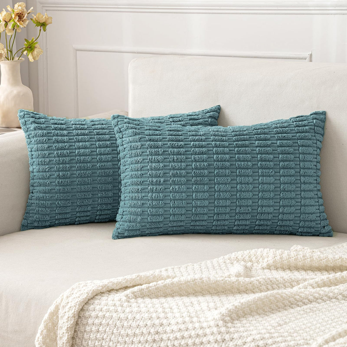 MIULEE Corduroy Decorative Throw Pillow Covers 20x20 Cream White Pack of 2