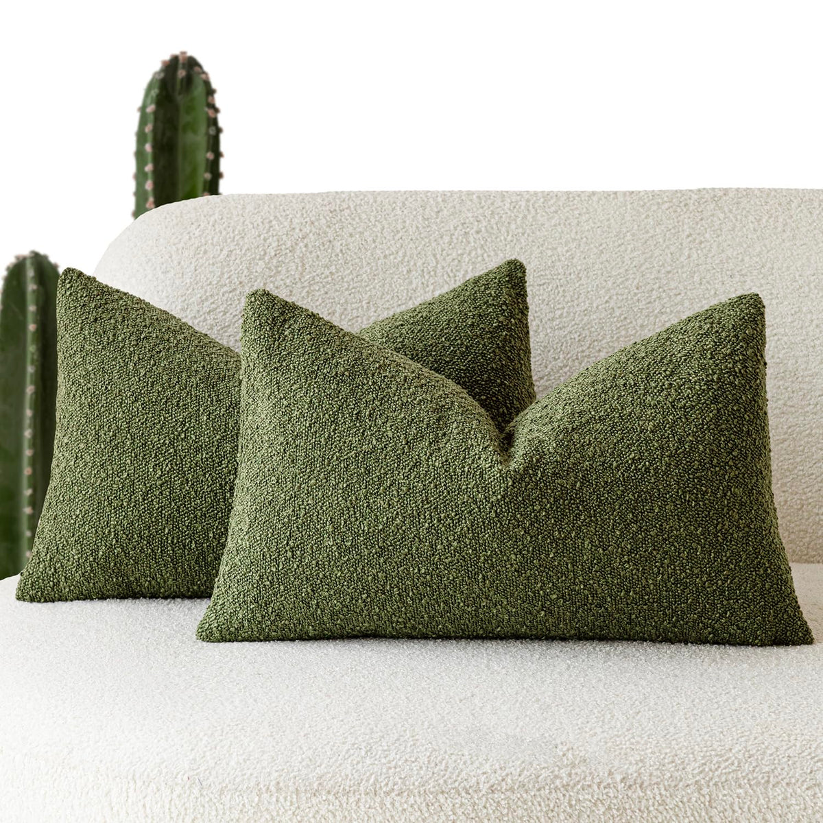 Foindtower Decorative Textured Boucle Throw Pillow Covers 18x18 Inch,Ivory