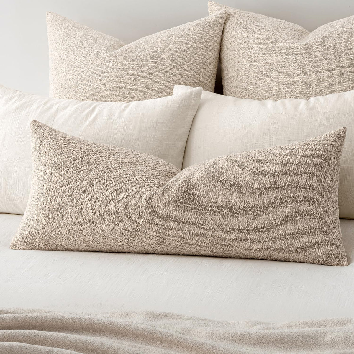 MIULEE Textured Boucle Lumbar Pillow Cover for Bed 12x20 Neutral