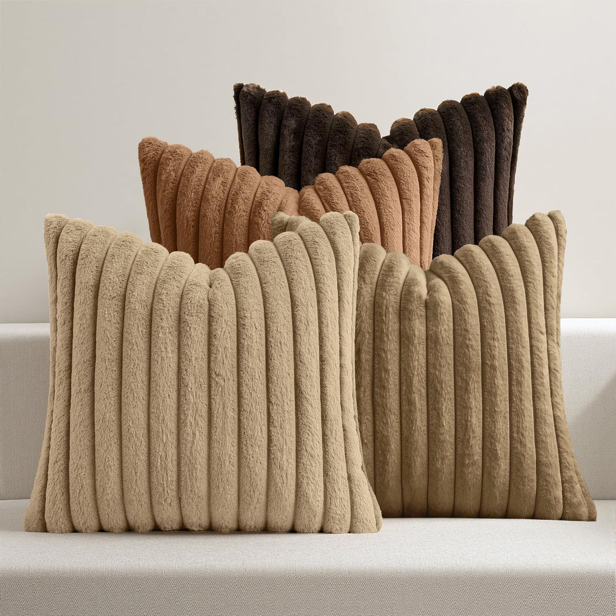 MIULEE Faux Fur Plush Decorative Throw Pillow Covers 18x18, Brown