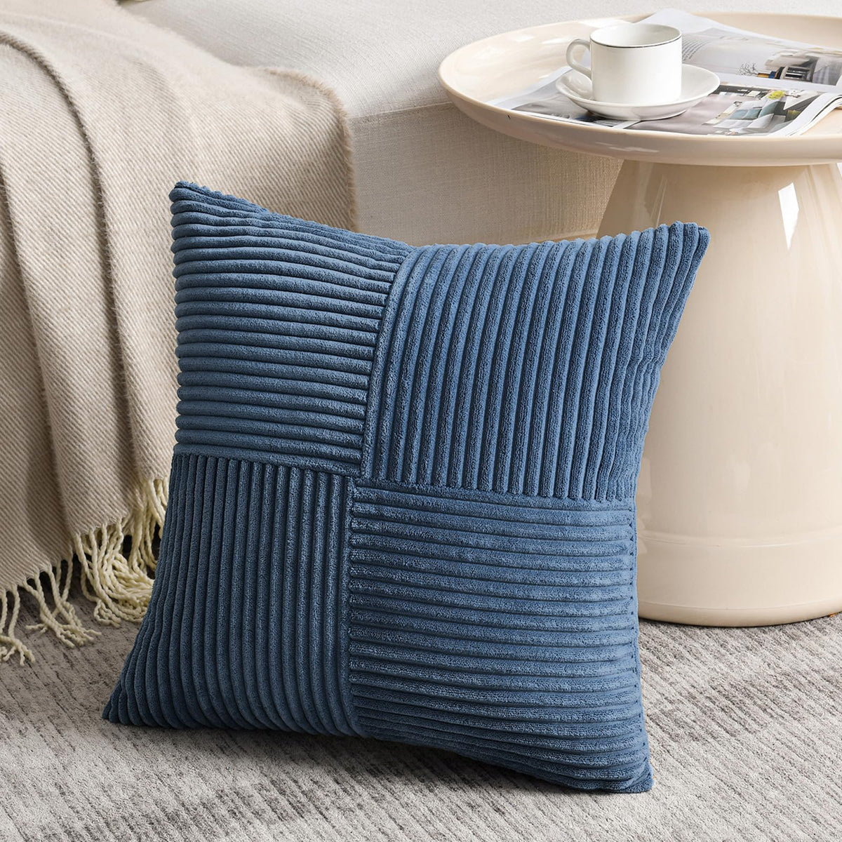 Fancy Homi Blush Pink Lumbar Decorative Throw Pillow Covers 12x20 Inch for Living Room Couch Bed, Rustic Farmhouse Boho Home Decor, Soft Striped Corduroy Rectangle Accent Cushion Case 30x50 cm