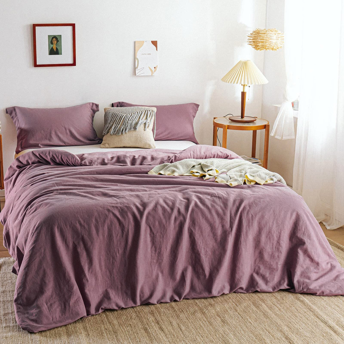 Simple&Opulence 100% Linen Duvet Cover Set 3pcs Basic Style Natural French Washed Flax Solid Color Soft Breathable Farmhouse Bedding with Button Closure - Linen, King