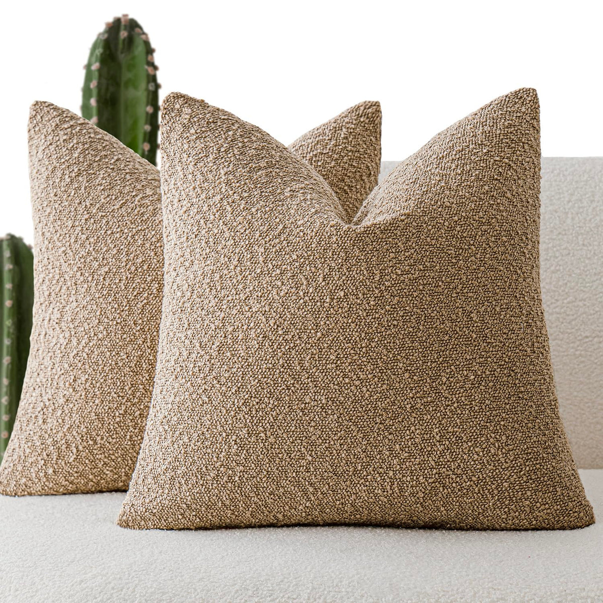 Foindtower Decorative Textured Boucle Throw Pillow Covers 18x18 Inch,Ivory
