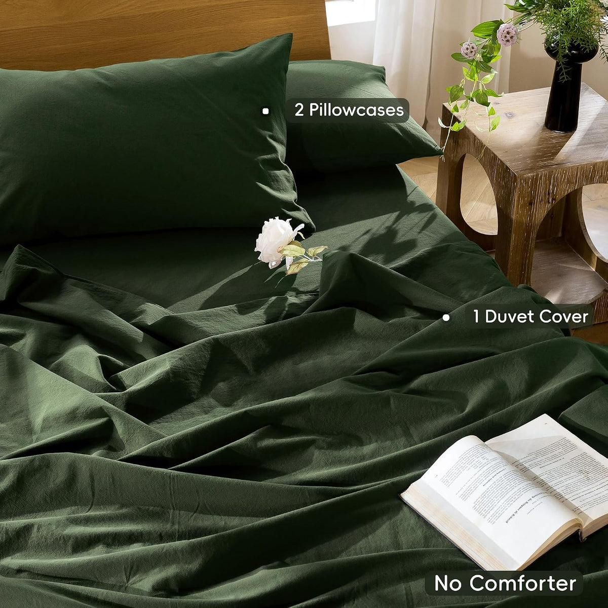 MooMee Duvet Cover Set 100% Washed Cotton Linen Like Queen