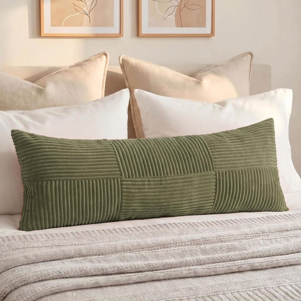 Fancy Homi Blush Pink Lumbar Decorative Throw Pillow Covers 12x20 Inch for Living Room Couch Bed, Rustic Farmhouse Boho Home Decor, Soft Striped Corduroy Rectangle Accent Cushion Case 30x50 cm