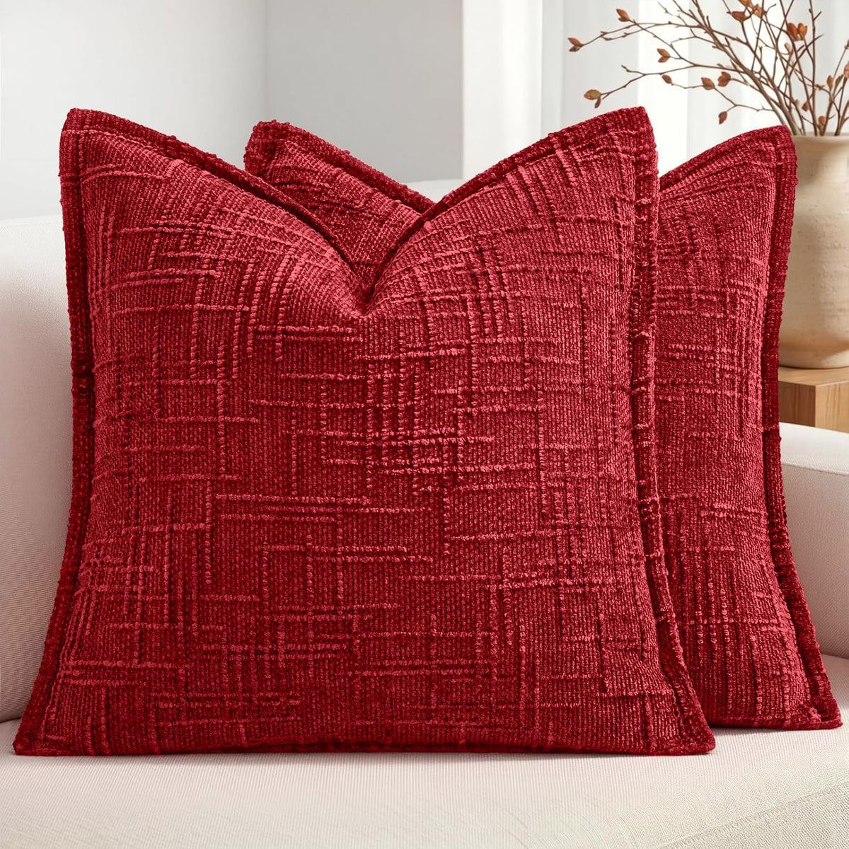 MIULEE Slubby Textured Decorative Throw Pillow Covers Dark Green 18x18
