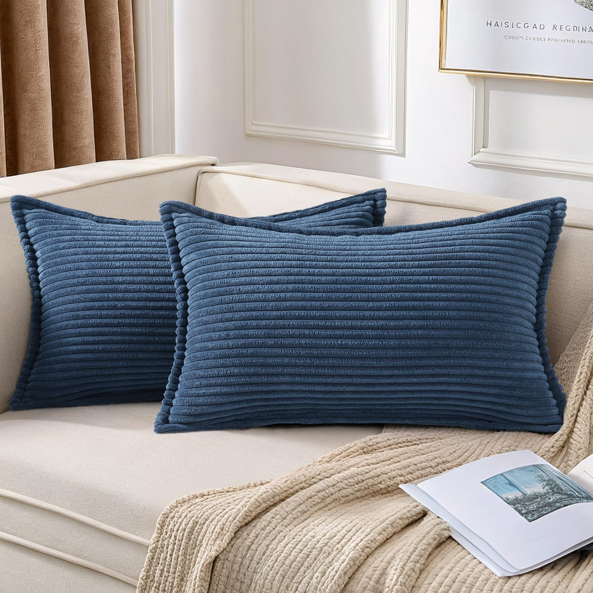 Mecatny Corduroy Fall Throw Pillow Covers 18x18 Set of 2 Olive Green