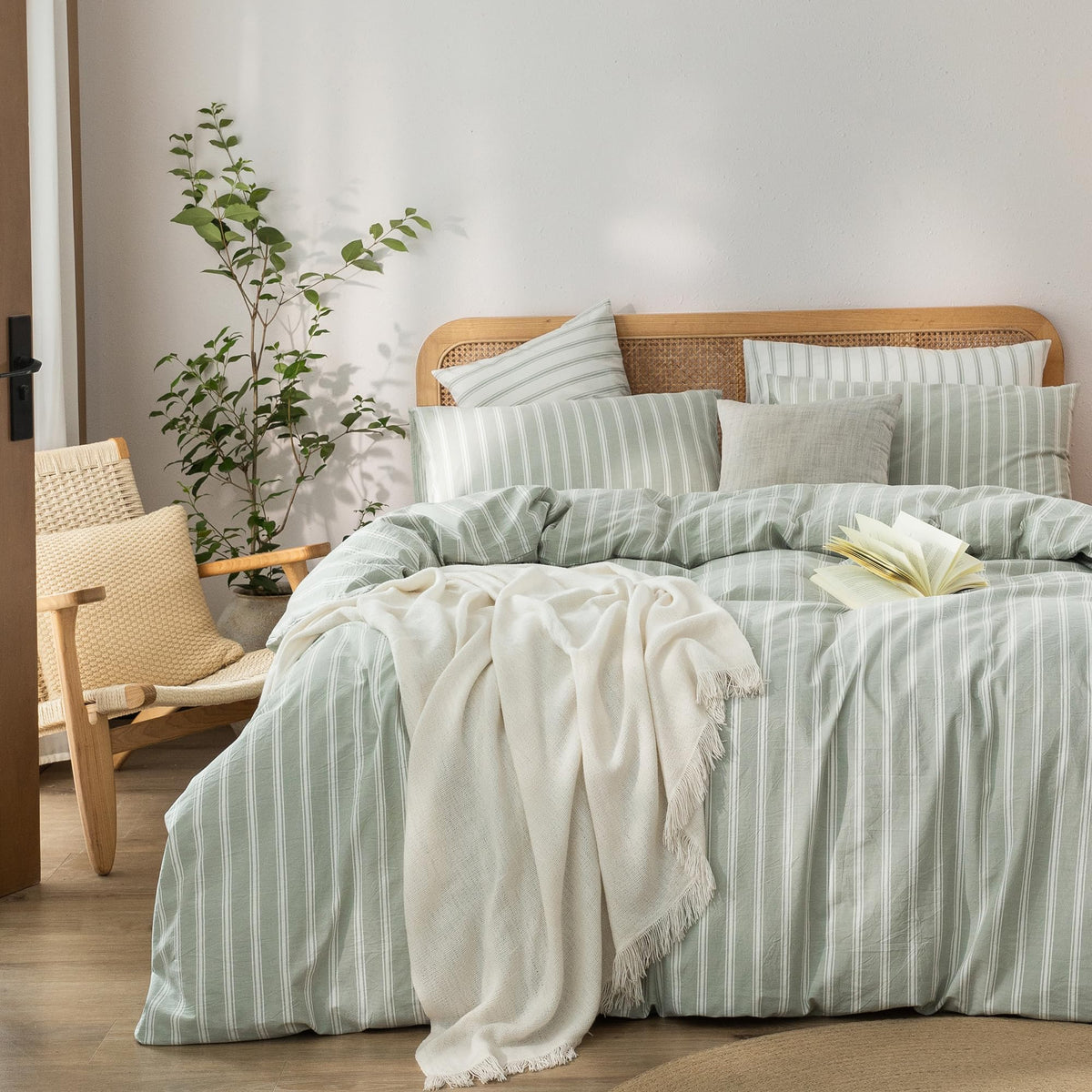 BESTOUCH Cotton Solid Duvet Cover Set Linen Feel Cornflower Blue King