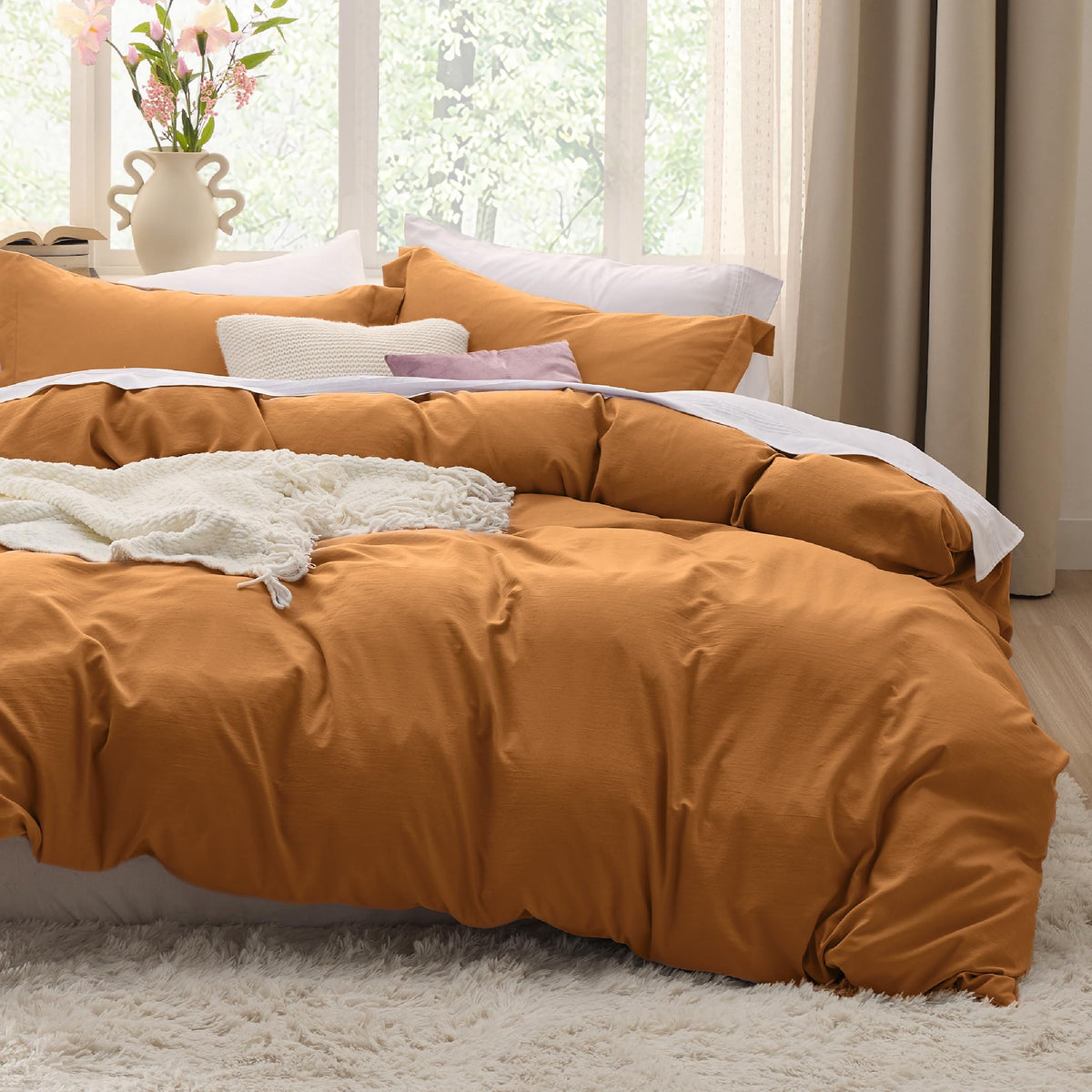 Bedsure Prewashed Duvet Cover Queen, Cotton-Like Soft Bedding Set, Linen