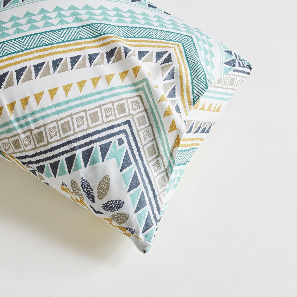 SUSYBAO Boho Aztec Duvet Cover King 100% Cotton 3 Pcs Set 1 Vintage Bohemian Geometric Duvet Cover with Zipper Ties 2 Pillowcases Tribal Yellow Green Triangle Print Bedding Set Soft