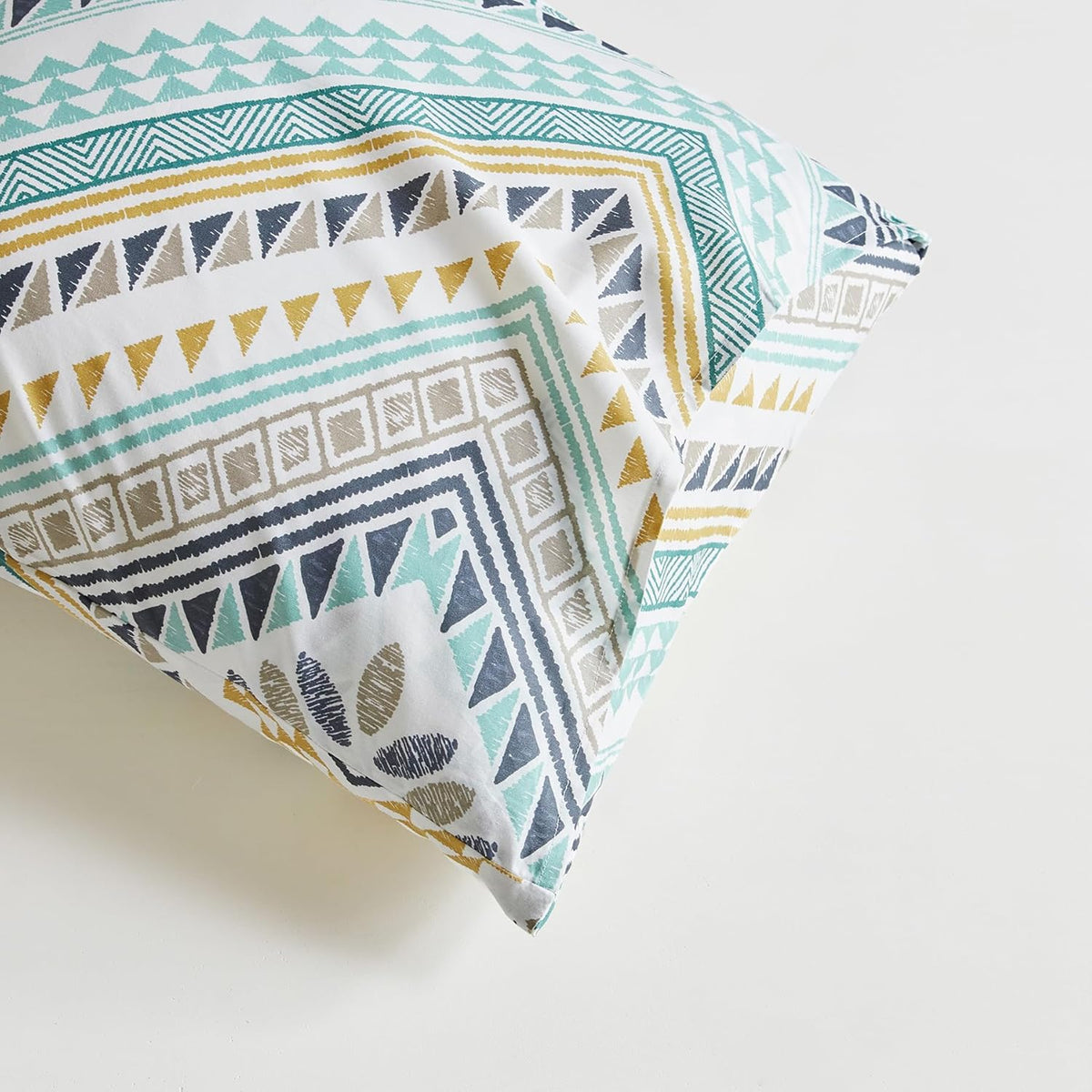 SUSYBAO Boho Aztec Duvet Cover King 100% Cotton 3 Pcs Set 1 Vintage Bohemian Geometric Duvet Cover with Zipper Ties 2 Pillowcases Tribal Yellow Green Triangle Print Bedding Set Soft