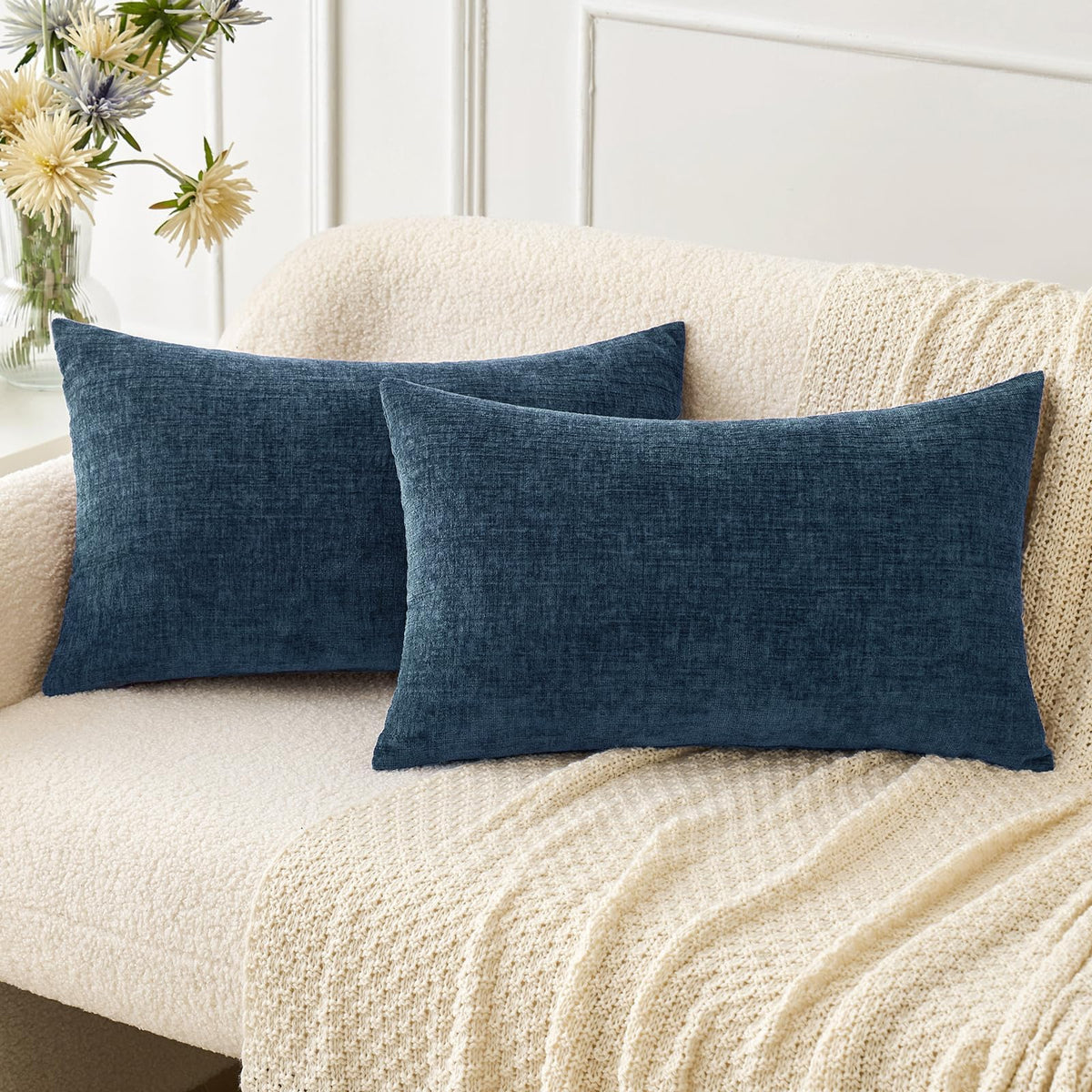 MIULEE Soft Chenille Throw Pillow Covers Teal 18x18 Inch Pack of 2