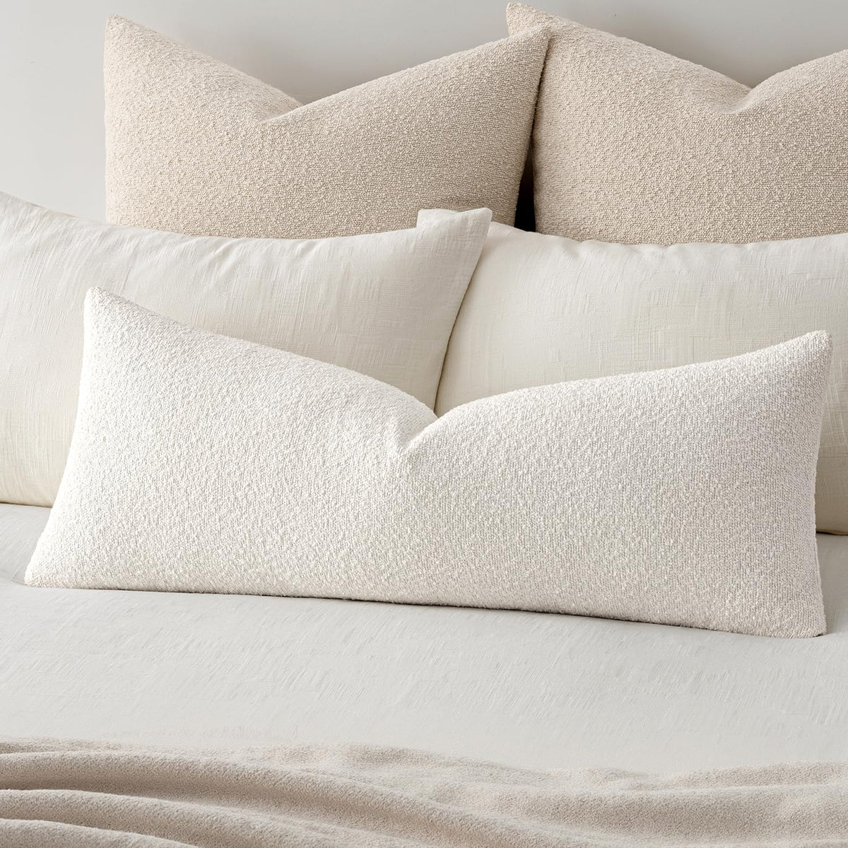 MIULEE Textured Boucle Lumbar Pillow Cover for Bed 12x20 Neutral