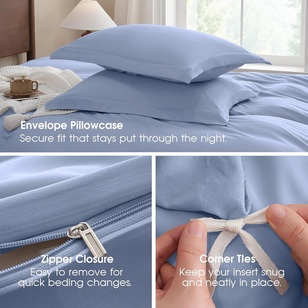 FreshCulture Duvet Cover King Size - 3 Pieces Microfiber Duvet Cover Set with Zipper Closure - Lightweight & Easy Care - 1 Comforter Cover & 2 Pillow Shams - Comforter Not Included (Baby Blue)