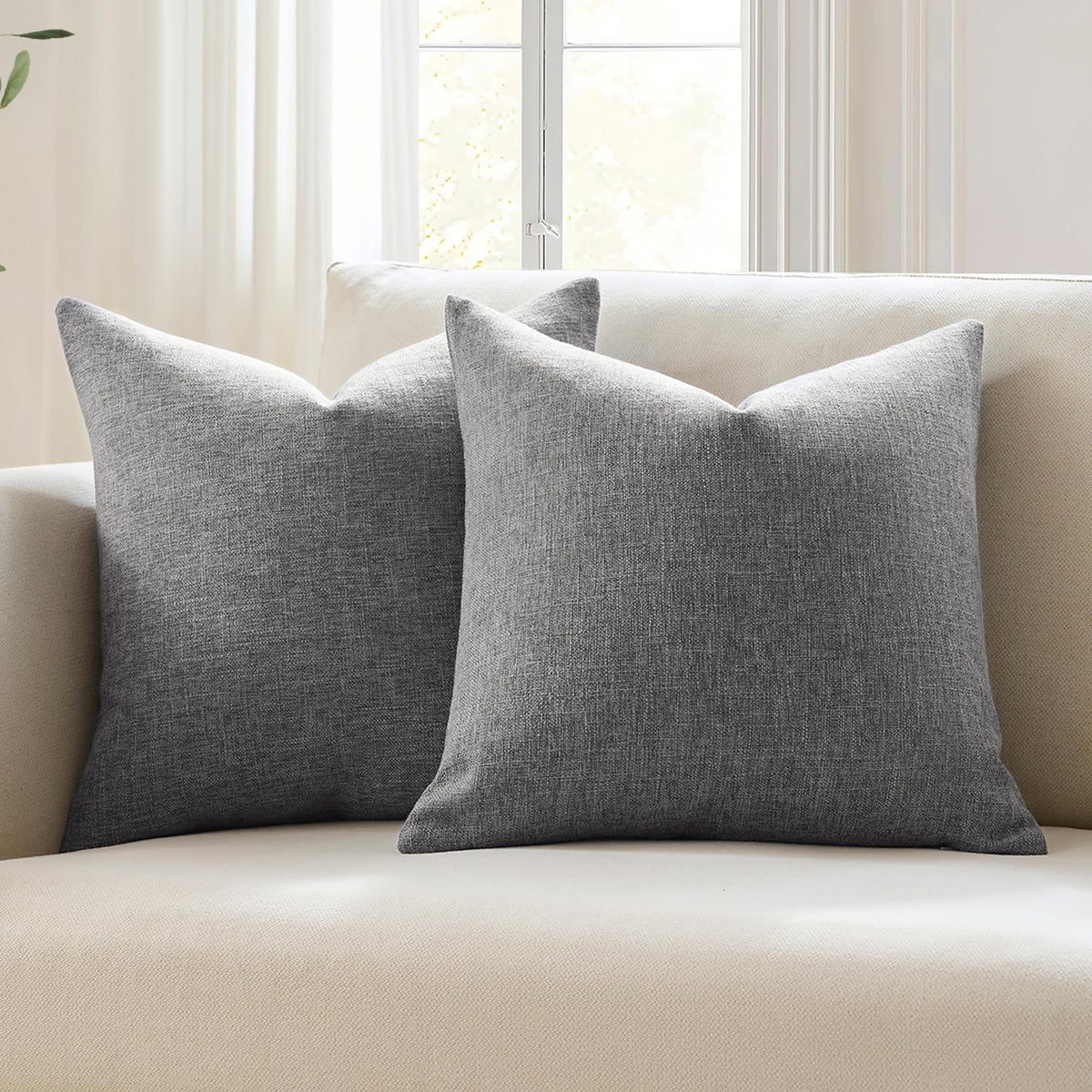 Meekio Linen Blend Throw Pillow Covers 18x18 Set of 2, Ivory
