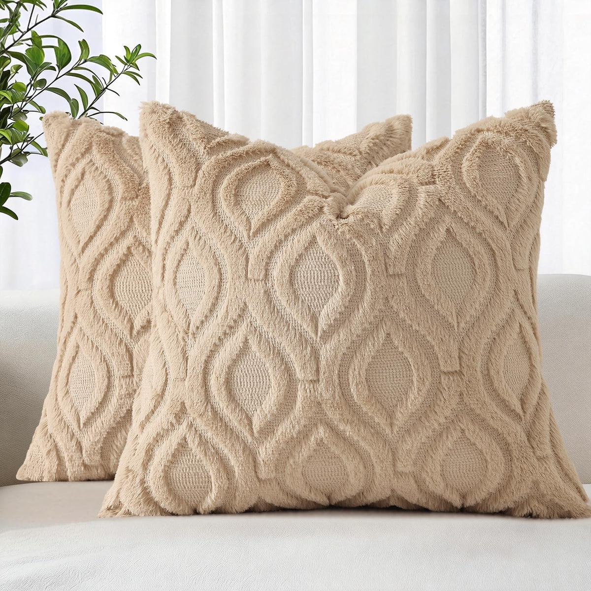 decorUhome Faux Fur Plush Soft Rust Throw Pillow Covers 18x18 Set of 2