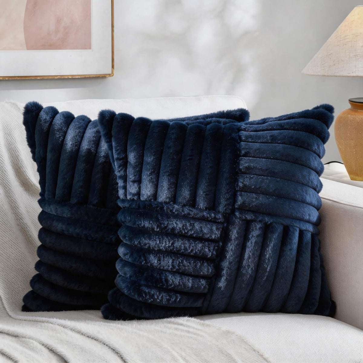 All Smiles Navy Blue Decorative Throw Pillow Covers 18x18 Set of 2
