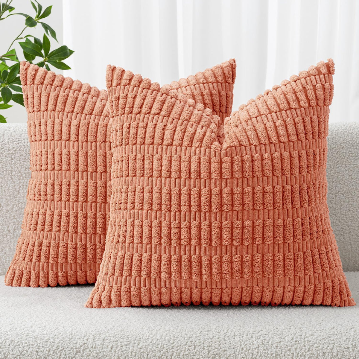 MIULEE Corduroy Decorative Throw Pillow Covers 20x20 Cream White Pack of 2