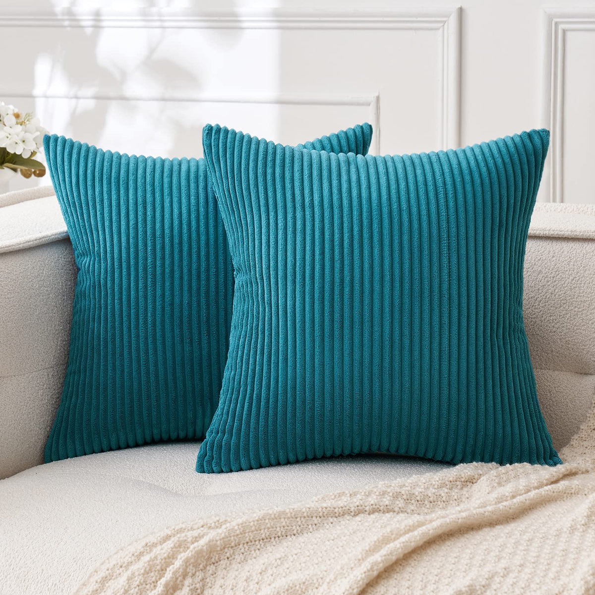 MIULEE Decorative Corduroy Throw Pillow Covers Set of 2 18x18 Dusty Blue