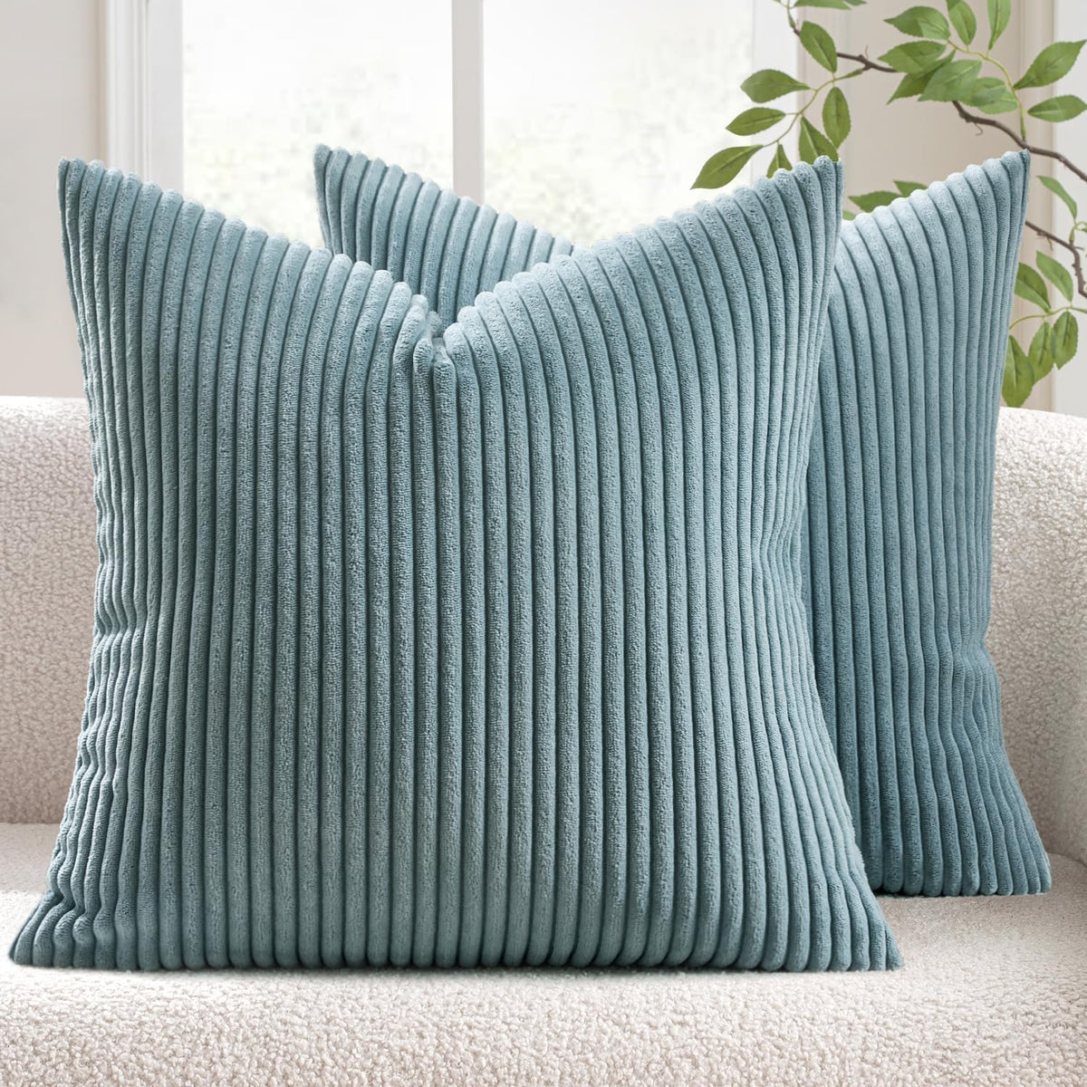 MIULEE Decorative Corduroy Throw Pillow Covers Set of 2 18x18 Dusty Blue