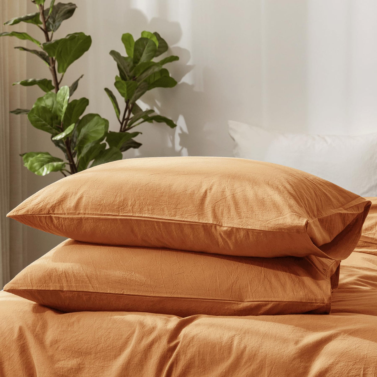 MOOMEE Pillowcase Set of 2 100% Washed Cotton Linen-Like Standard