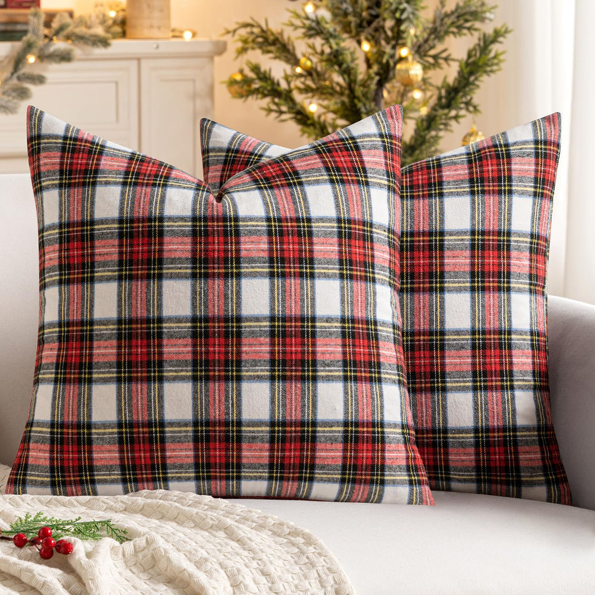 MIULEE Fall Plaid Pillow Covers Scottish Tartan 18x18 Terracotta Brown