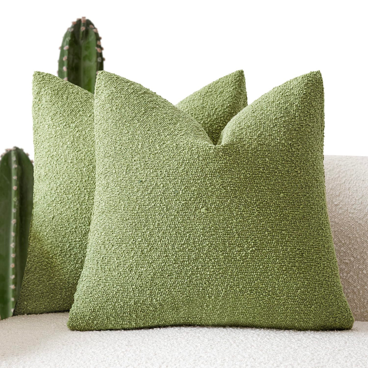 Foindtower Decorative Textured Boucle Throw Pillow Covers 18x18 Inch,Ivory
