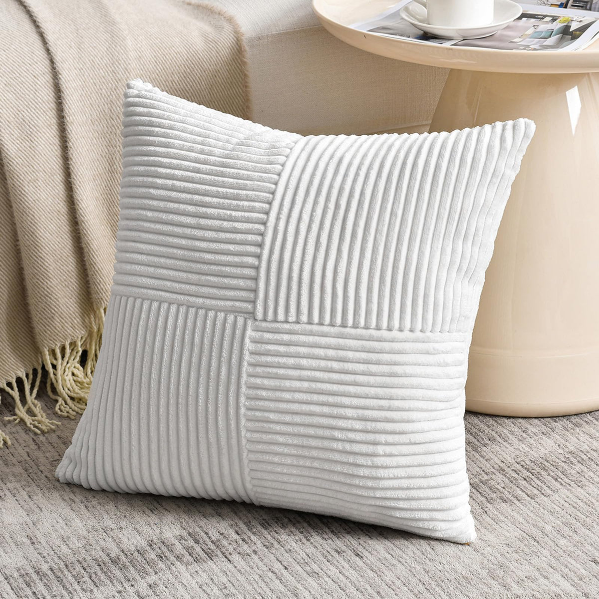 Fancy Homi Blush Pink Lumbar Decorative Throw Pillow Covers 12x20 Inch for Living Room Couch Bed, Rustic Farmhouse Boho Home Decor, Soft Striped Corduroy Rectangle Accent Cushion Case 30x50 cm