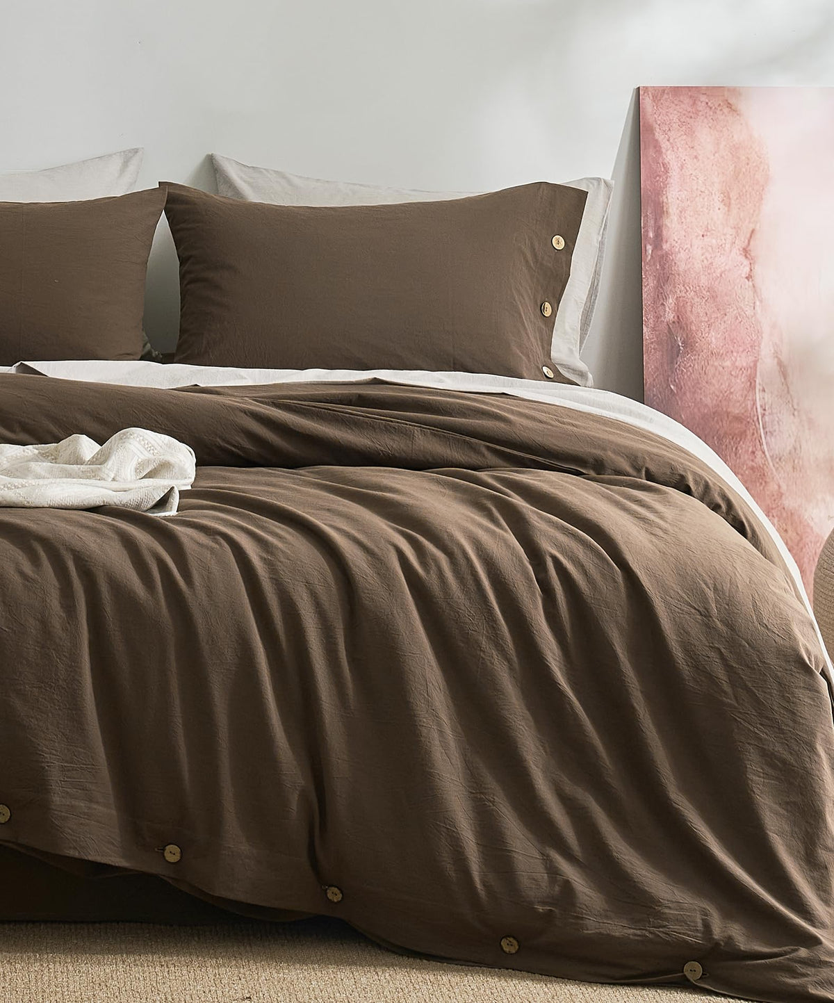 JELLYMONI 100% Washed Cotton Striped Duvet Cover Set King, Linen-Like