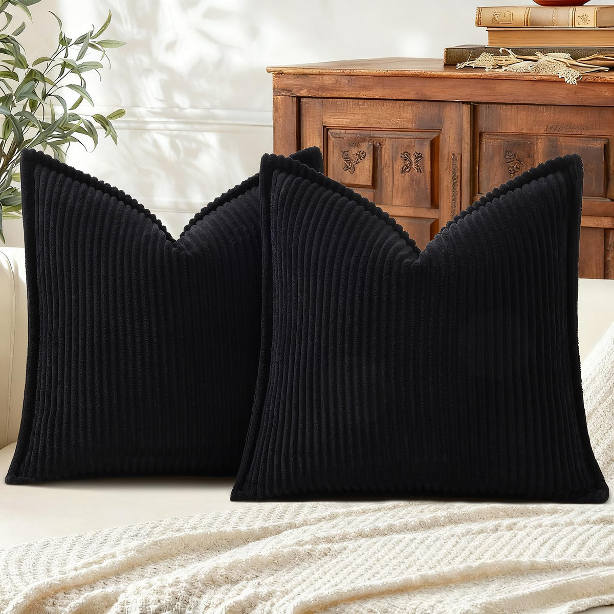 Mecatny Corduroy Fall Throw Pillow Covers 18x18 Set of 2 Olive Green