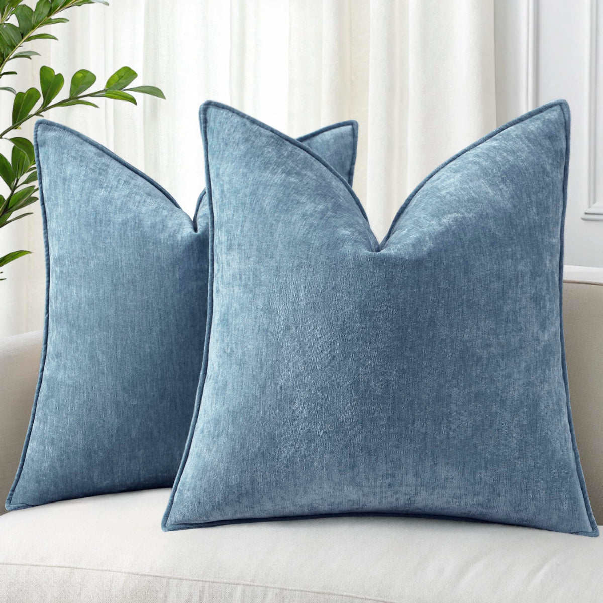 decorUhome Chenille Beige Velvet Throw Pillow Covers 20x20 Set of 2