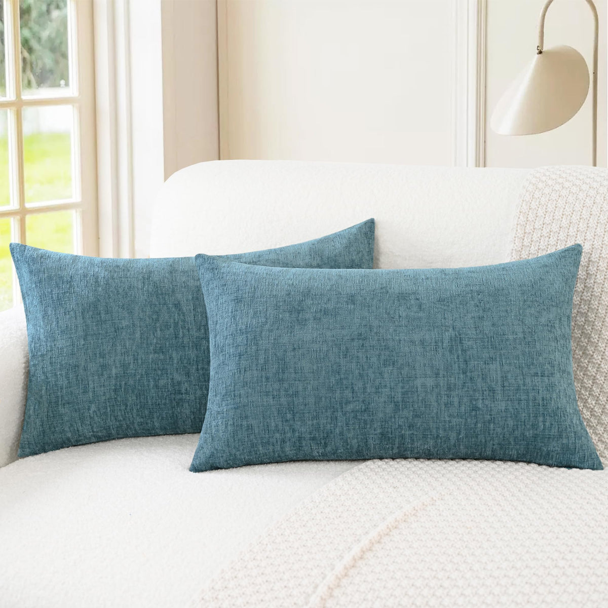 CaliTime Decorative Couch Throw Pillow Covers 18 X 18 Inches Navy Blue