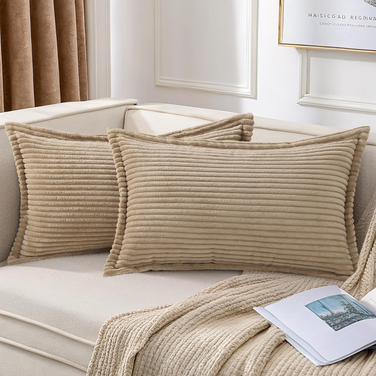 Mecatny Corduroy Fall Throw Pillow Covers 18x18 Set of 2 Olive Green