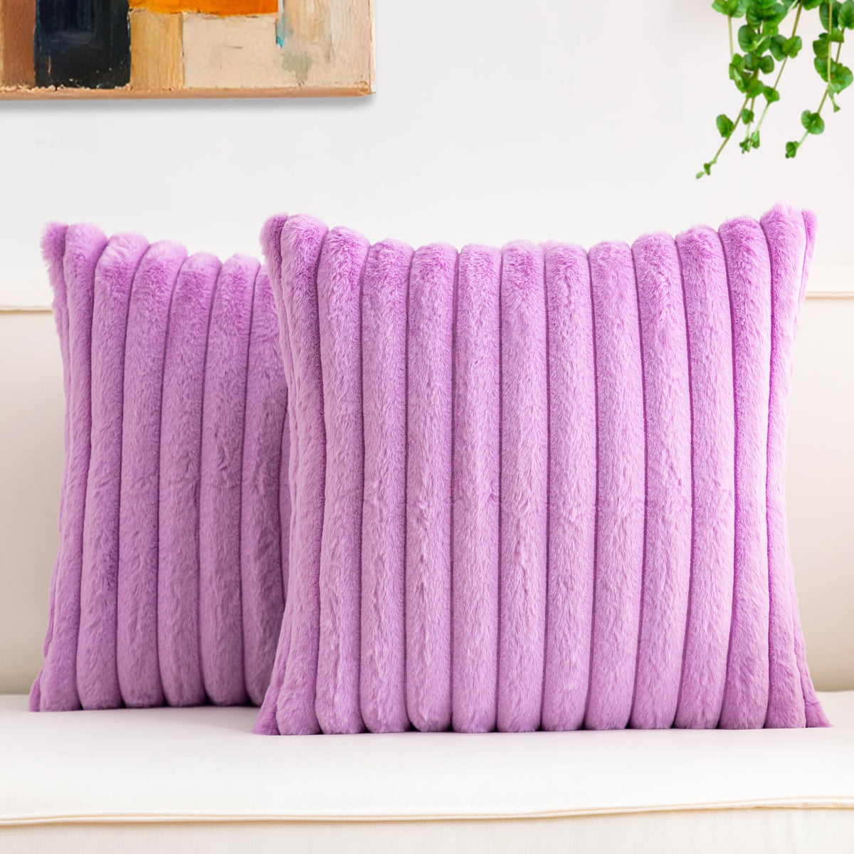 Aegero Pack of 2 Faux Fur Christmas Throw Pillow Covers 18x18 Inch, Pink
