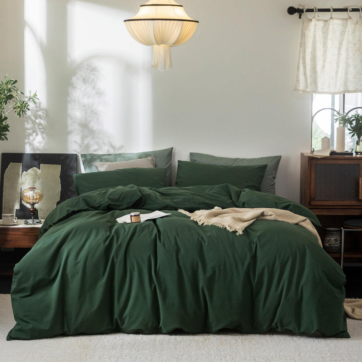 FOSSA Duvet Cover Set 100% Washed Cotton Linen Feel Queen