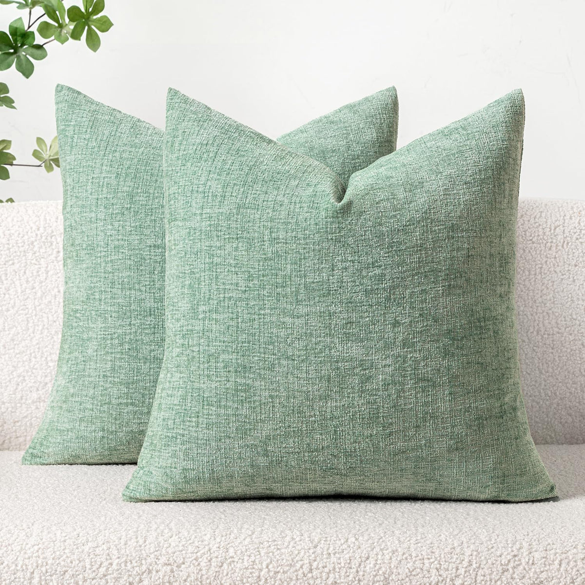 MIULEE Soft Chenille Throw Pillow Covers Sage Green 18x18 Inch Pack of 2