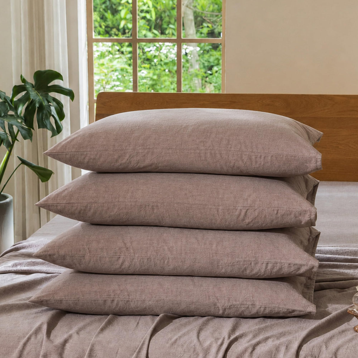 MOOMEE Pillowcase Set of 2 100% Washed Cotton Linen-Like Standard