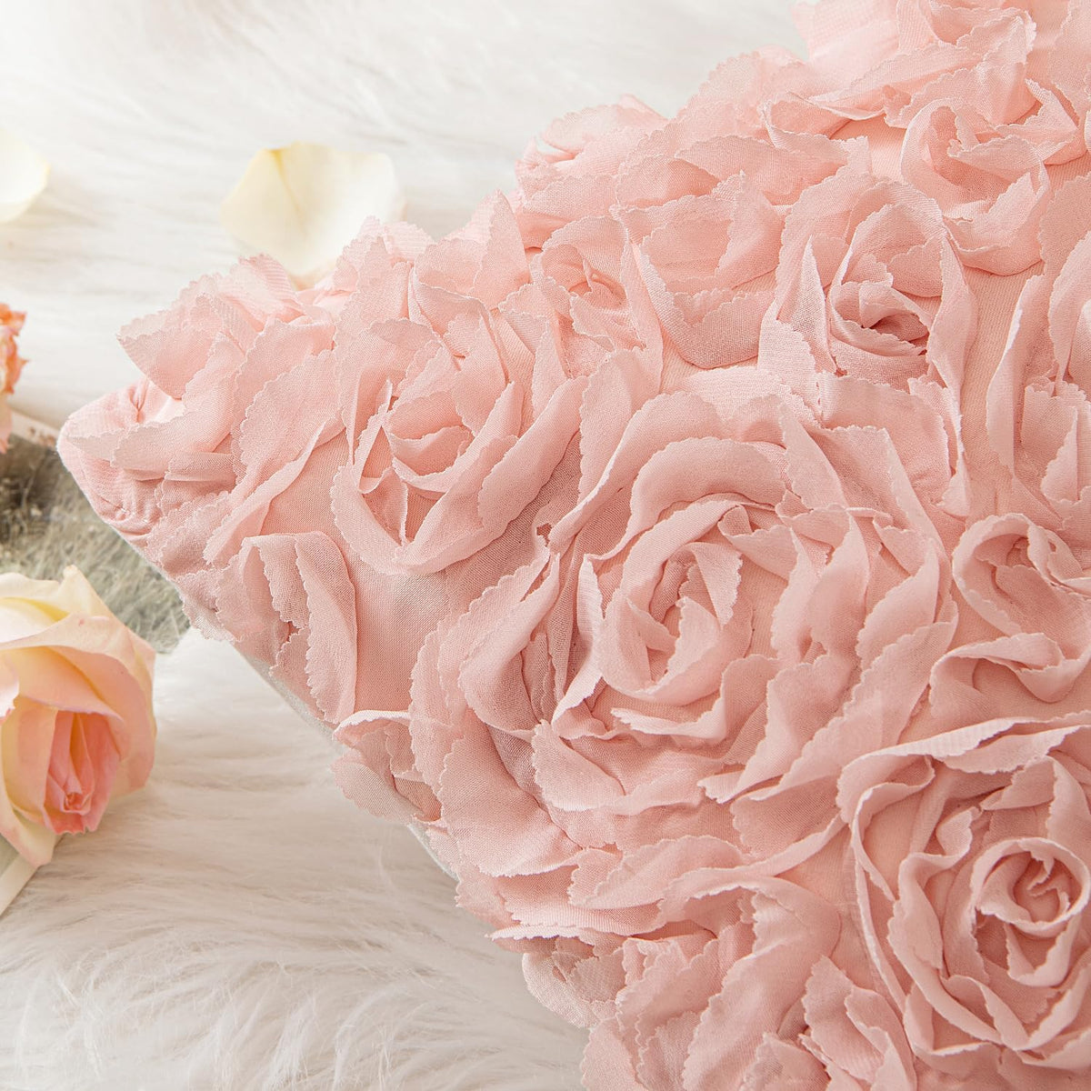 MIULEE Decorative Rose Flower Pillow Cover Pack of 1 Peach Pink 12x20 Inch