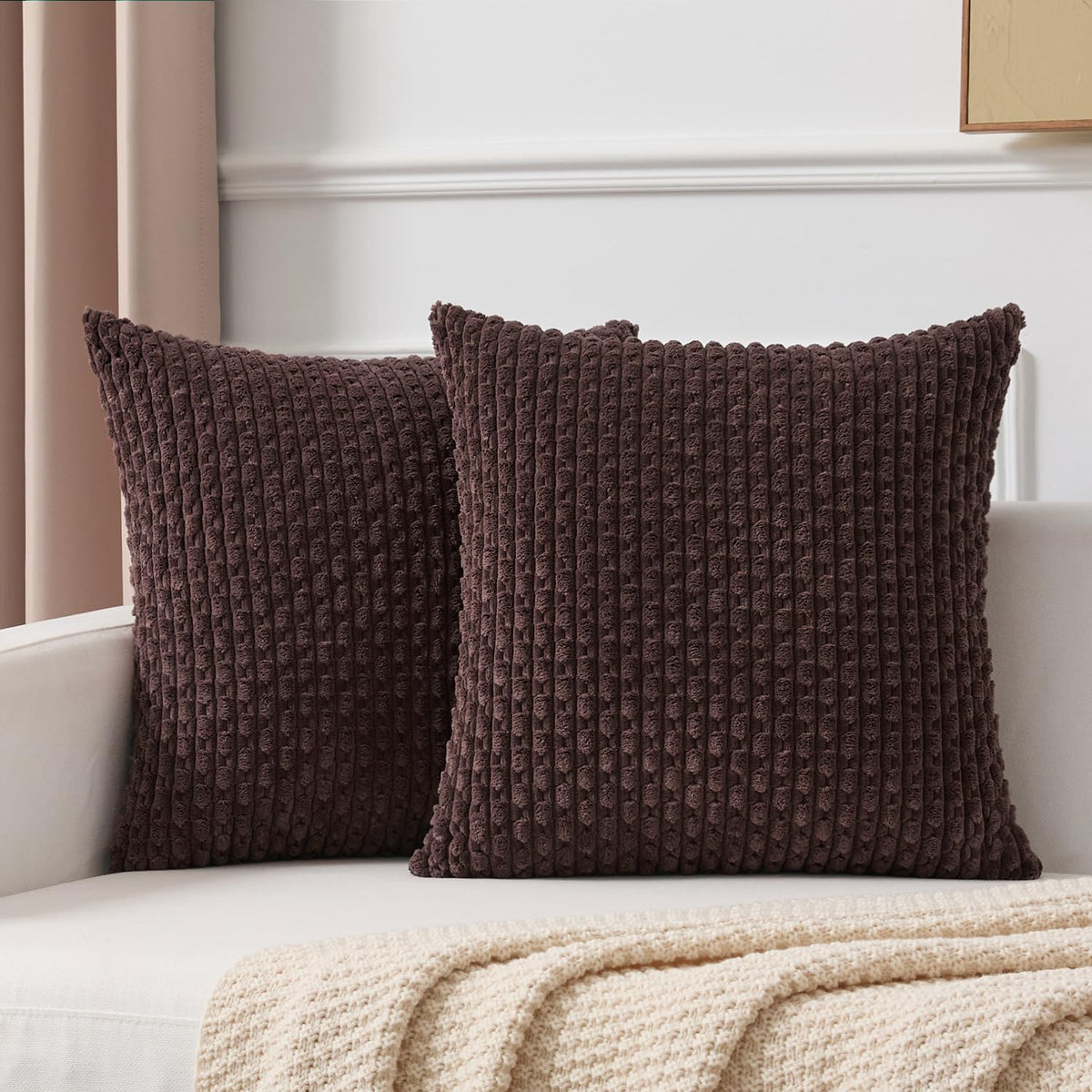 Kevin Textile Soft Corduroy 18x18 Inch Pillow Covers 2 Pack, Burnt Brick