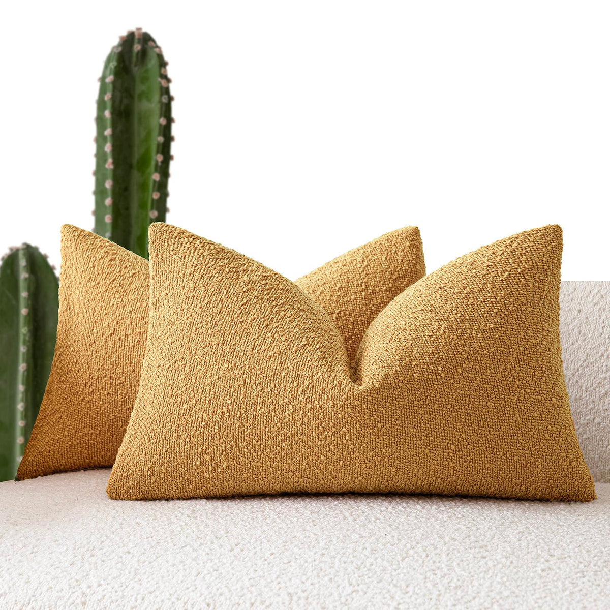 Foindtower Decorative Textured Boucle Throw Pillow Covers 18x18 Inch,Ivory