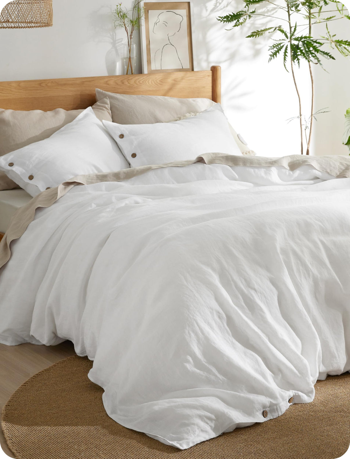 Bedsure PureWoven Linen Duvet Cover Queen, Linen Cotton Blend, Olive Green