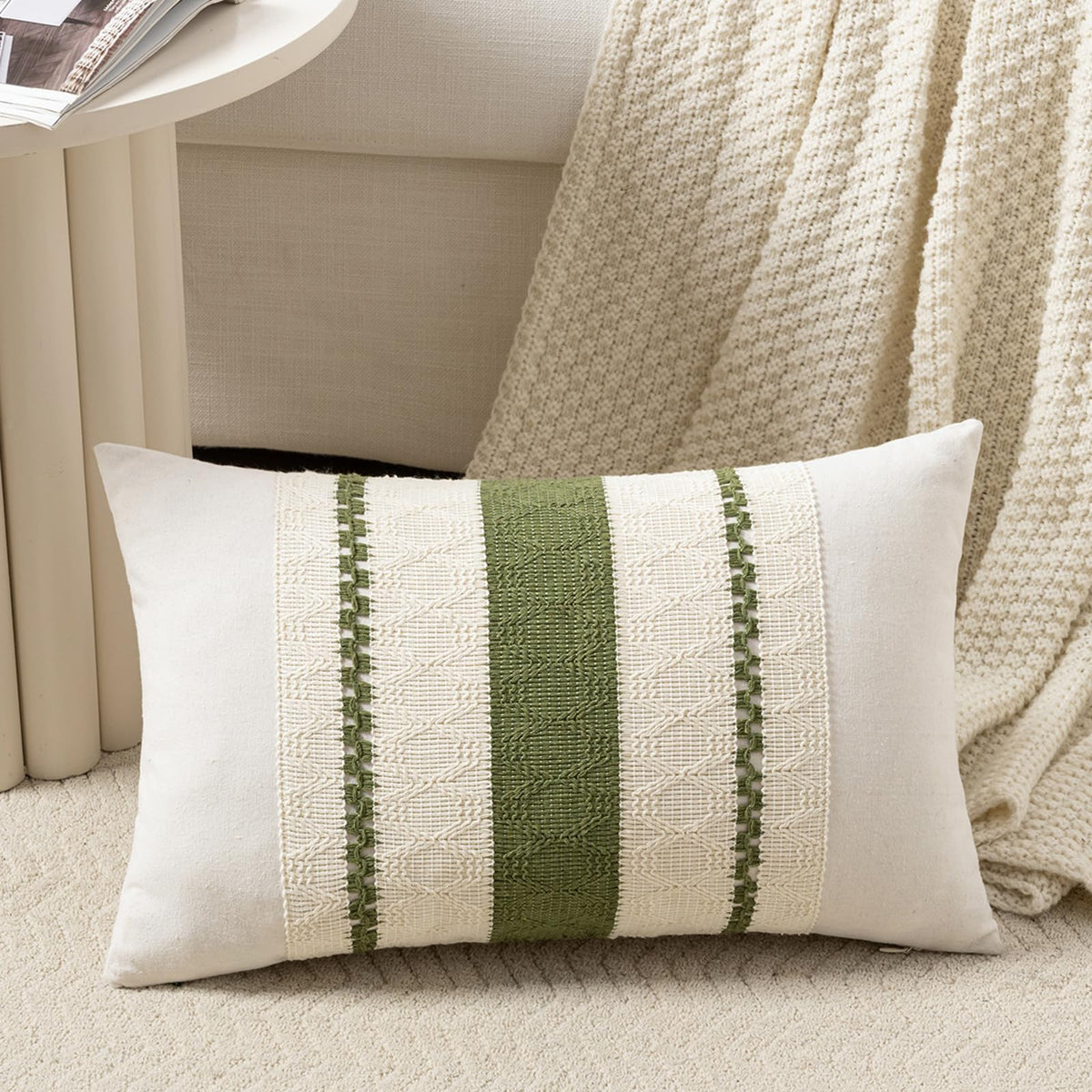 Fancy Homi Set of 1 Navy Blue Lumbar Decorative Throw Pillow Covers 12x20 Inch for Couch Bed Sofa Living Room, Soft Cotton blend Woven Textured Cushion Case