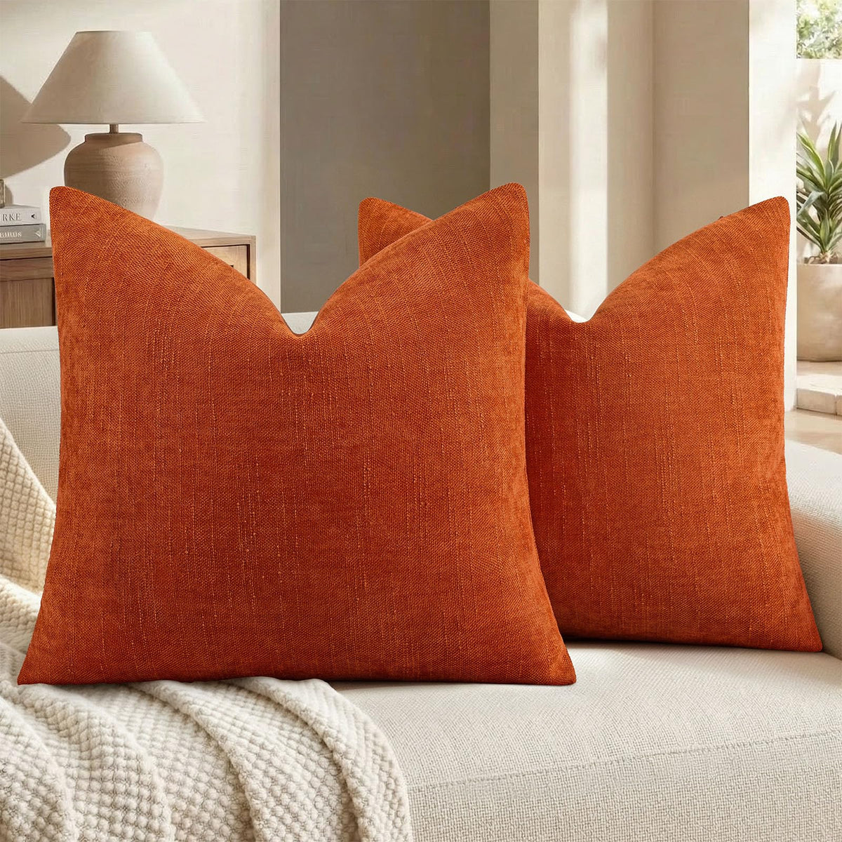 decorUhome Chenille Decorative Throw Pillow Covers 18x18 Set of 2, Brown