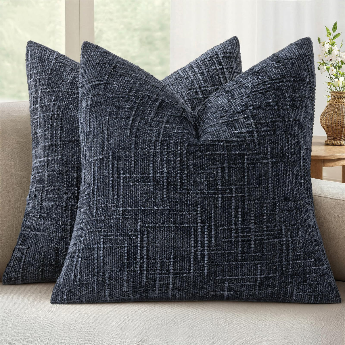 MIULEE Chenille Textured Throw Pillow Covers Cream White 20x20 Set of 2