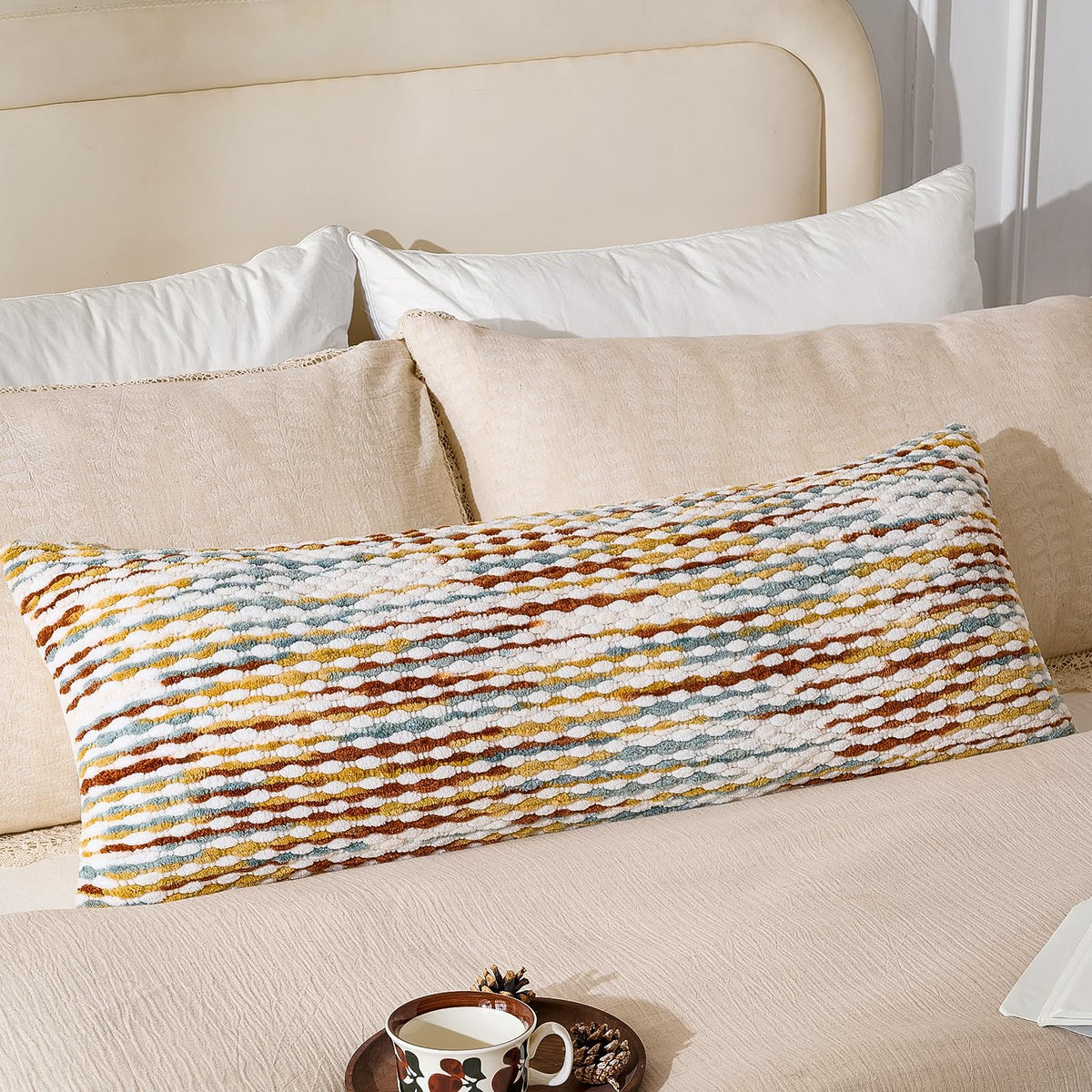 AmHoo Set of 2 Boho Chenille Pillow Cover,18 x 18-Inch Brown