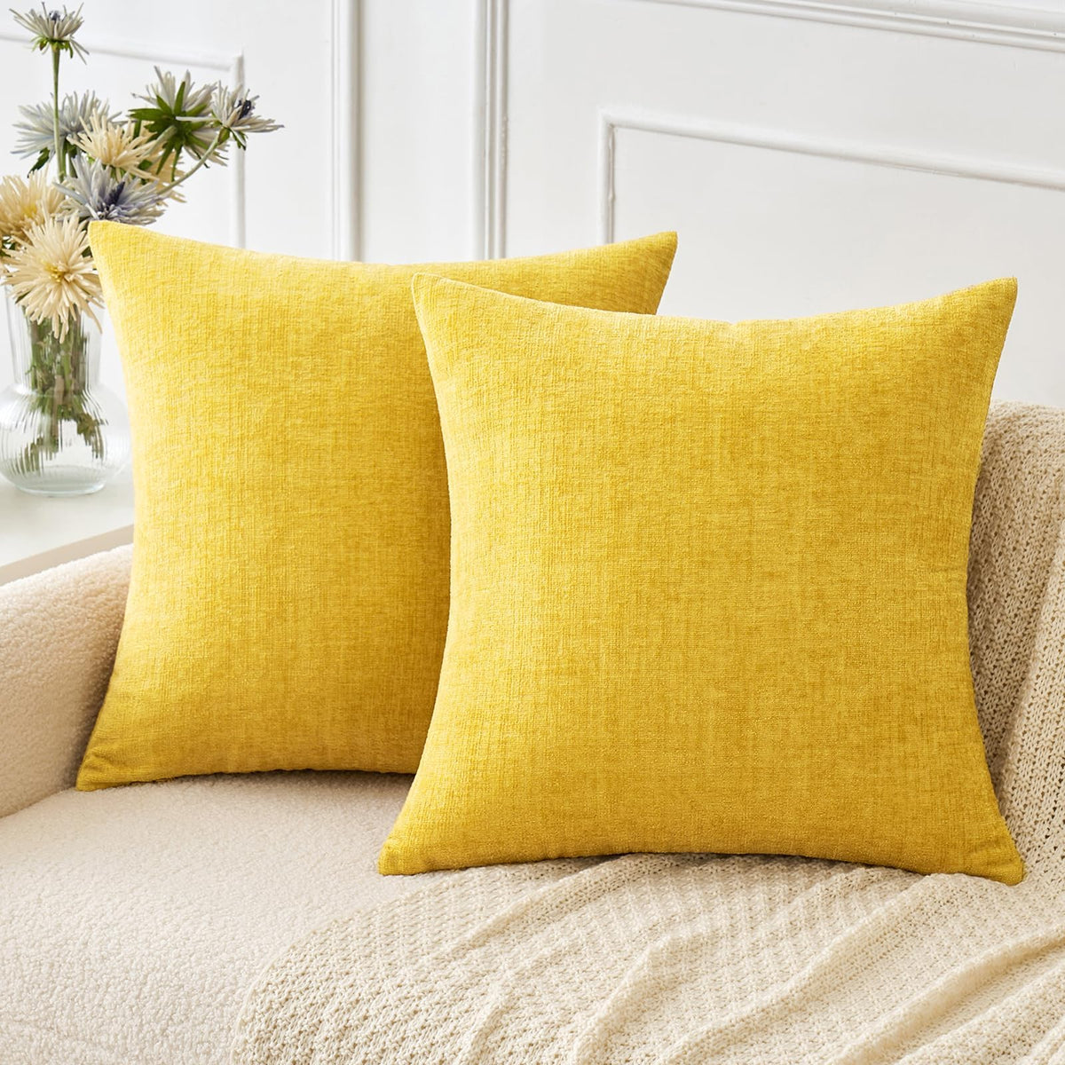 MIULEE Soft Chenille Throw Pillow Covers Sage Green 18x18 Inch Pack of 2