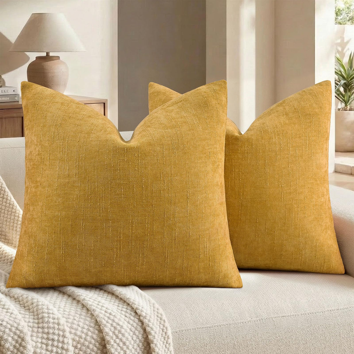decorUhome Chenille Decorative Throw Pillow Covers 18x18 Set of 2, Brown