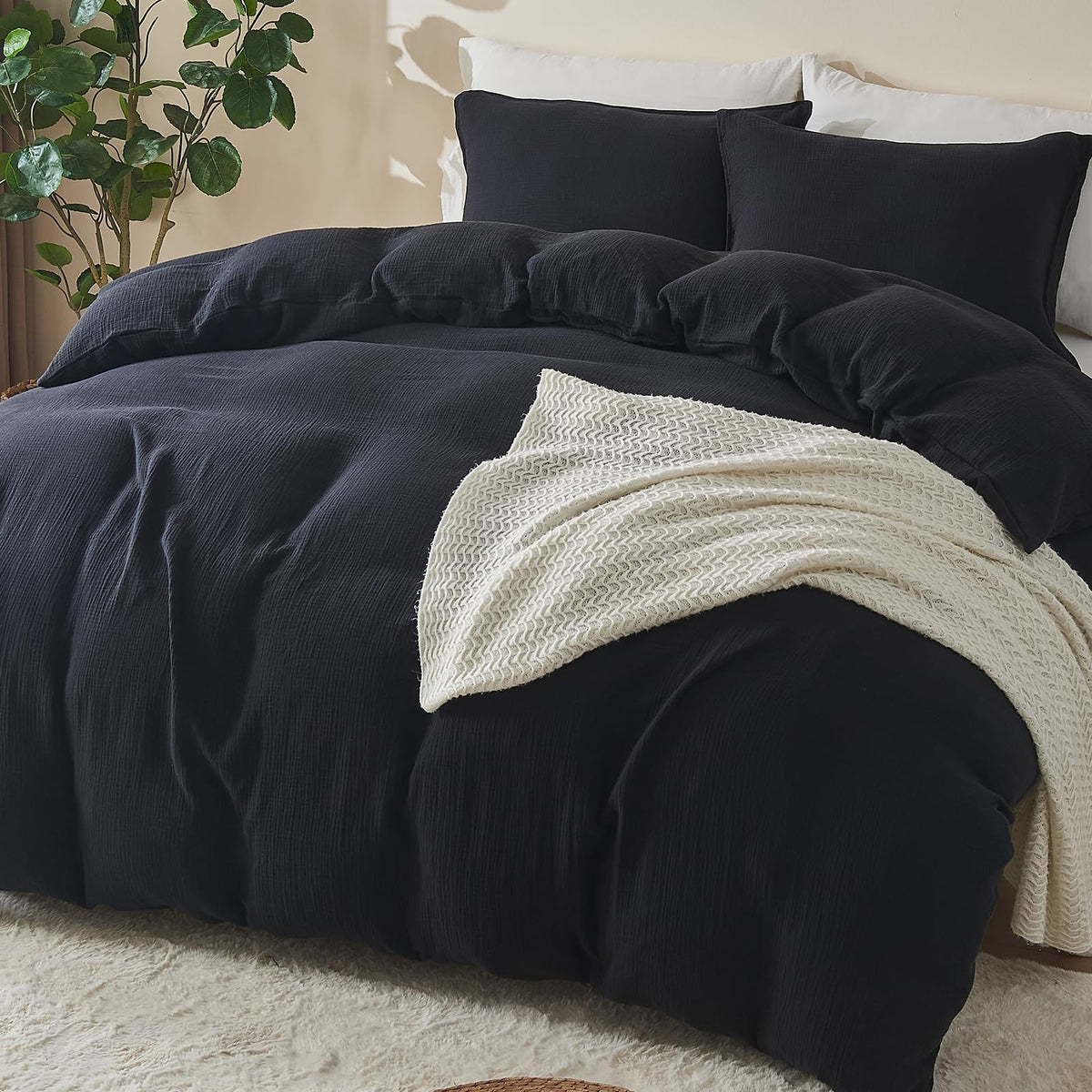 EMME Muslin Cotton Duvet Cover Set Linen Like Cream White Queen